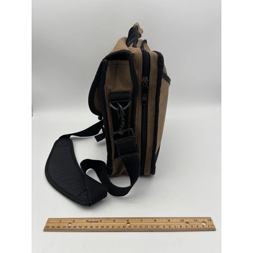 DULUTH TRADING CO Messenger Bag Laptop Khaki Black Canvas Utility Work Tan Brown